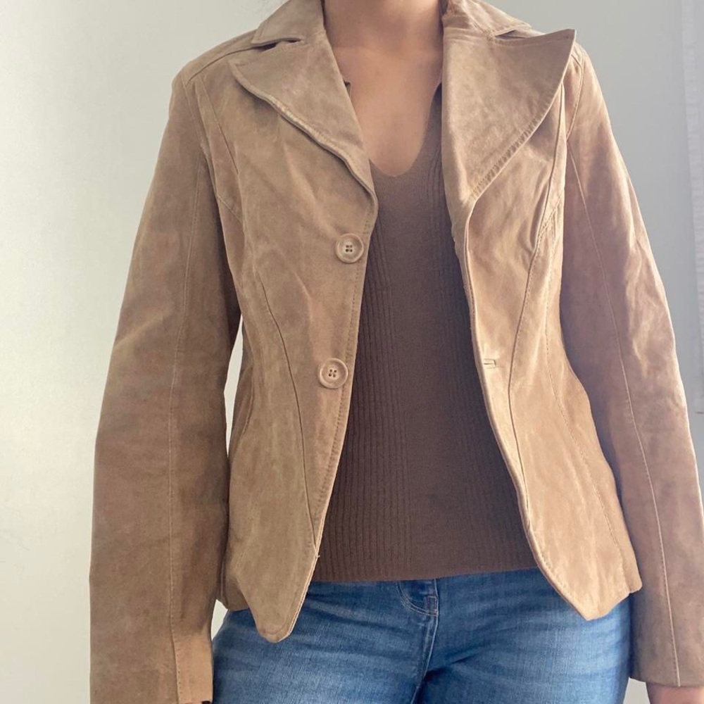 Vintage Y2K Siena Studio Tan Suede Genuine Leather Blazer Size 6